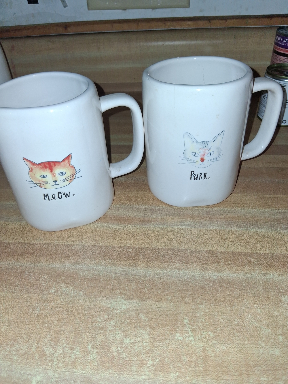 Rae Dunn White Ceramic Cat Mugs with Orange & Light Gray Faces (Set of 2)